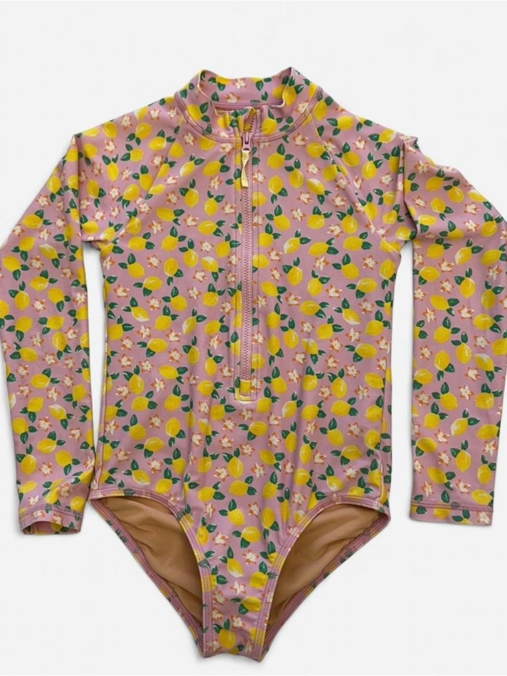 Crewcuts Pink Long-Sleeve Lemon One-Piece Swimsuit UPF 50+ Girl’s Size 6/7